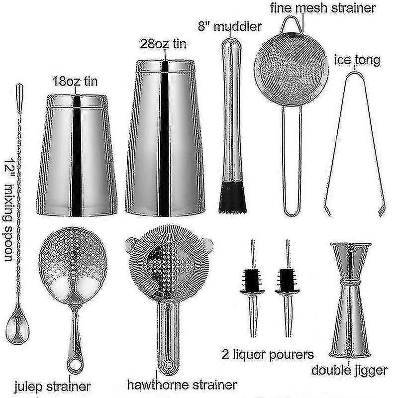 10pcs Stainless Steel Boston Shaker Professional Bartender Kit