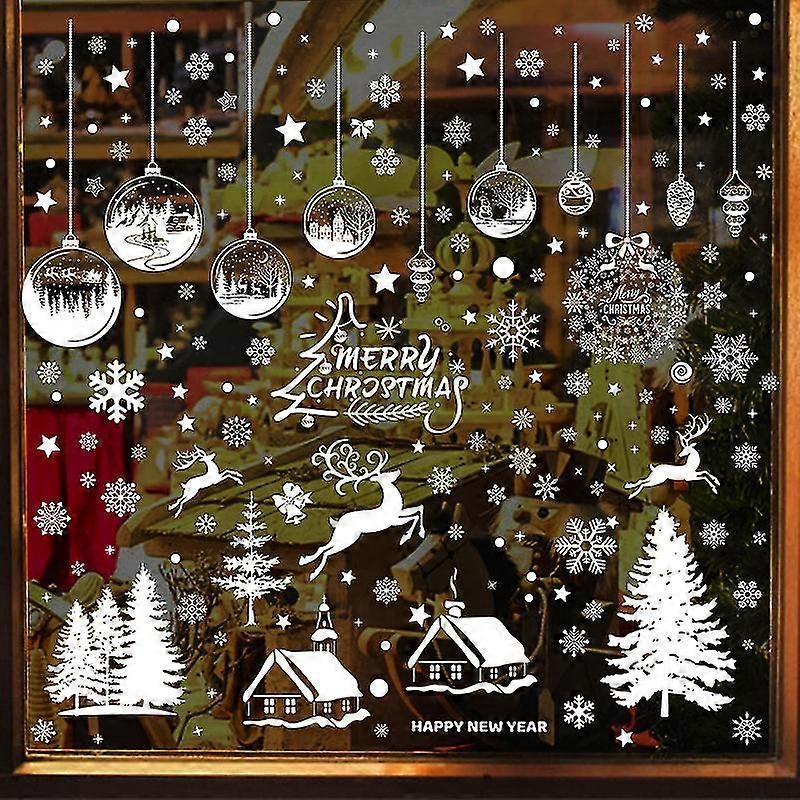 Haigou Christmas Window Stickers - Made Of Pvc - Decoration For Doors, Windows, Showcases, Glass Fronts (pure White)