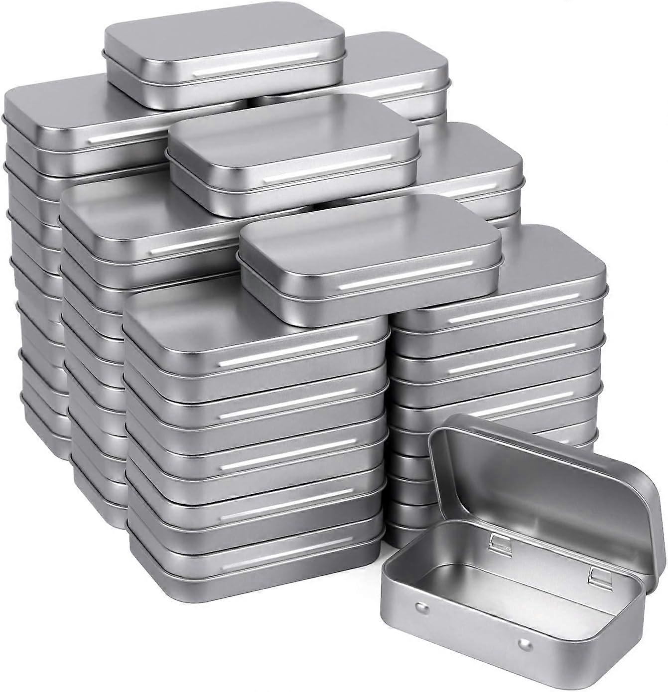 Metal Rectangular Empty Hinged Tins - Silver Mini Portable Box Small Storage Kit & Home Organizer with lids craft containers