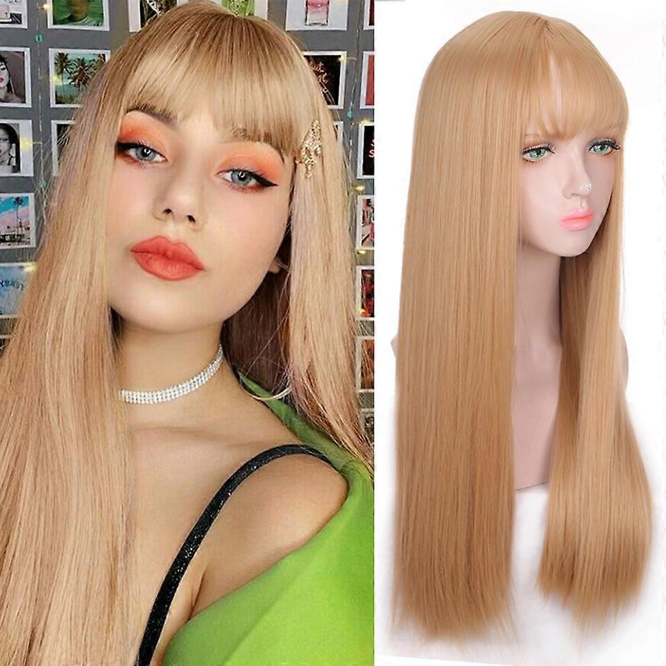 HOUYAN long straight hair plum red pink purple and black two colors bangs wig women's synthetic bangs wig high temperatur