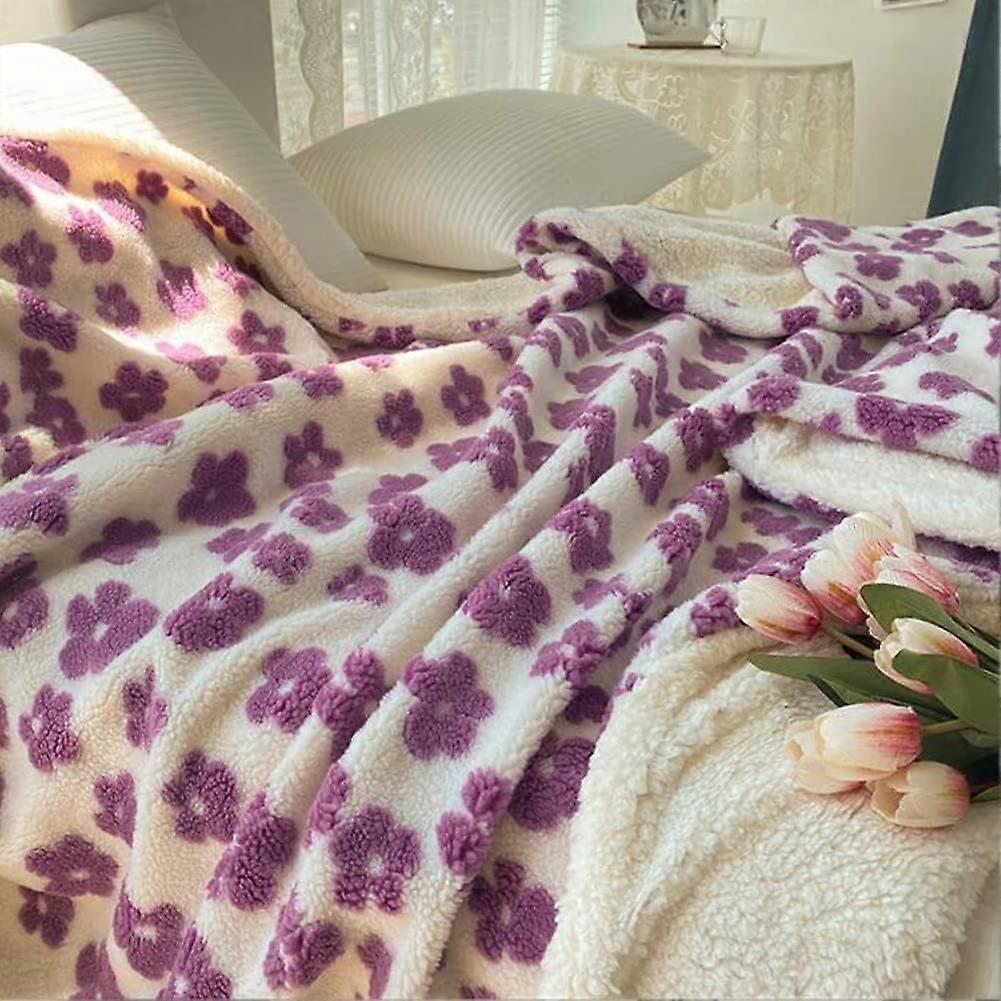 Soft Plush Fluffy Floral Throw Blanket for Sofa Car Couch Thick Warm Sherpa Coral Fleece Bed Blanket Flowers Blankets for New House Gift