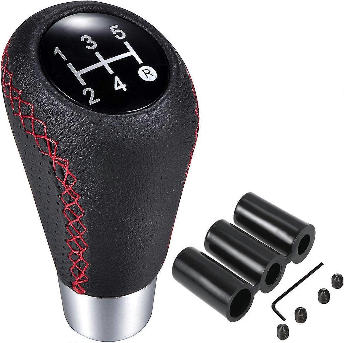 Universal 5 Speed Manual Gear Shift Knob Auto Part Leather,Red Stitching