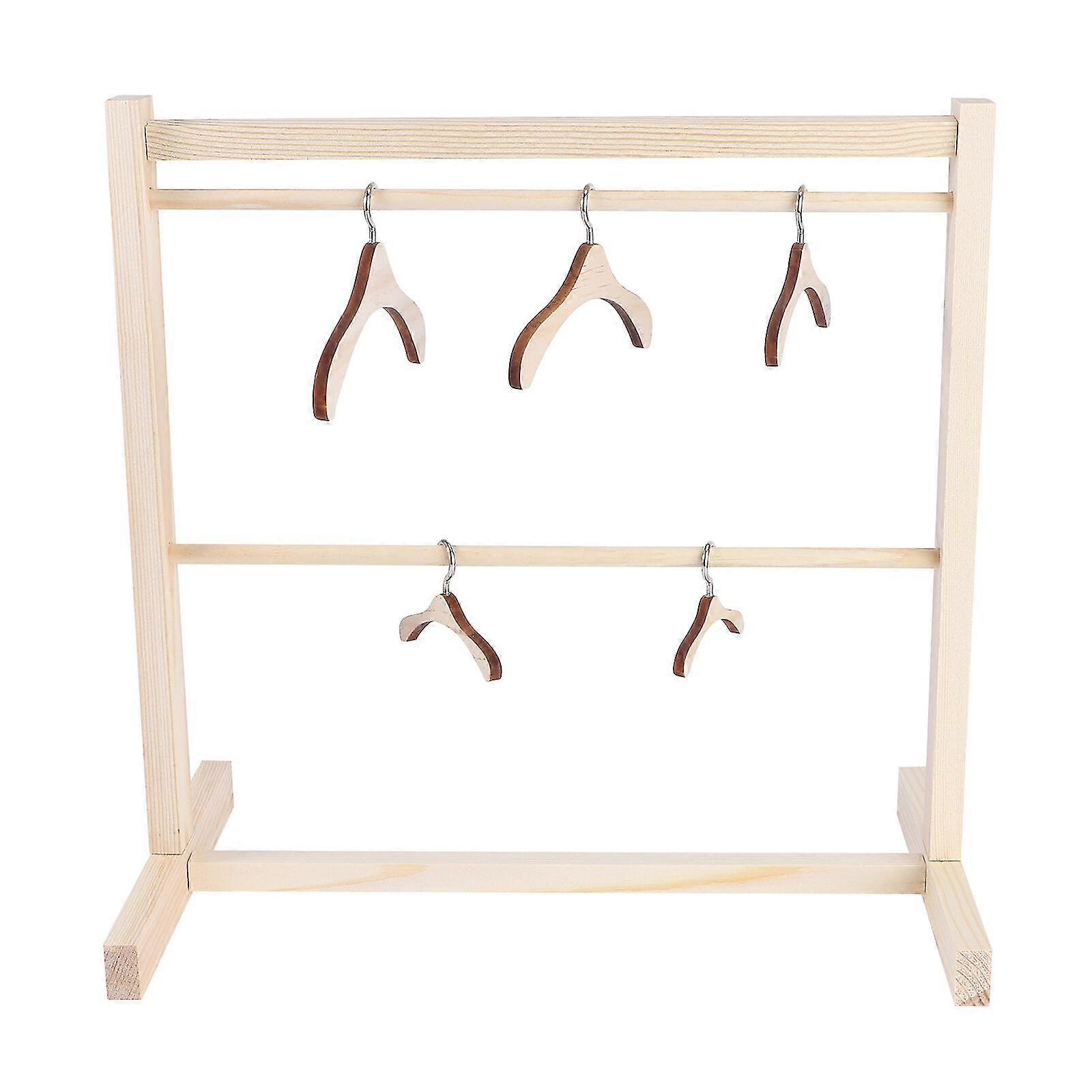 1 Set Puppe Kleiderbügel Puppe Holz Hängende Kleiderständer Set (Holzfarbe)