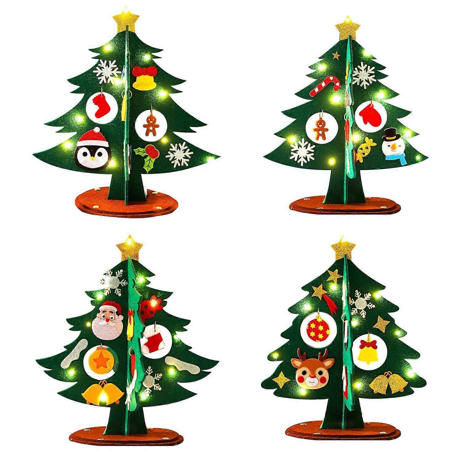 1 Set Mini Felt Christmas Tree Kit with Colorful Fairy Light DIY Handmade Christmas Tree Desktop