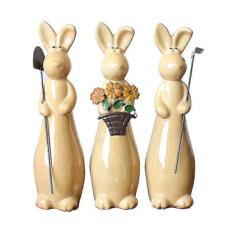 3 stuks keramisch konijn