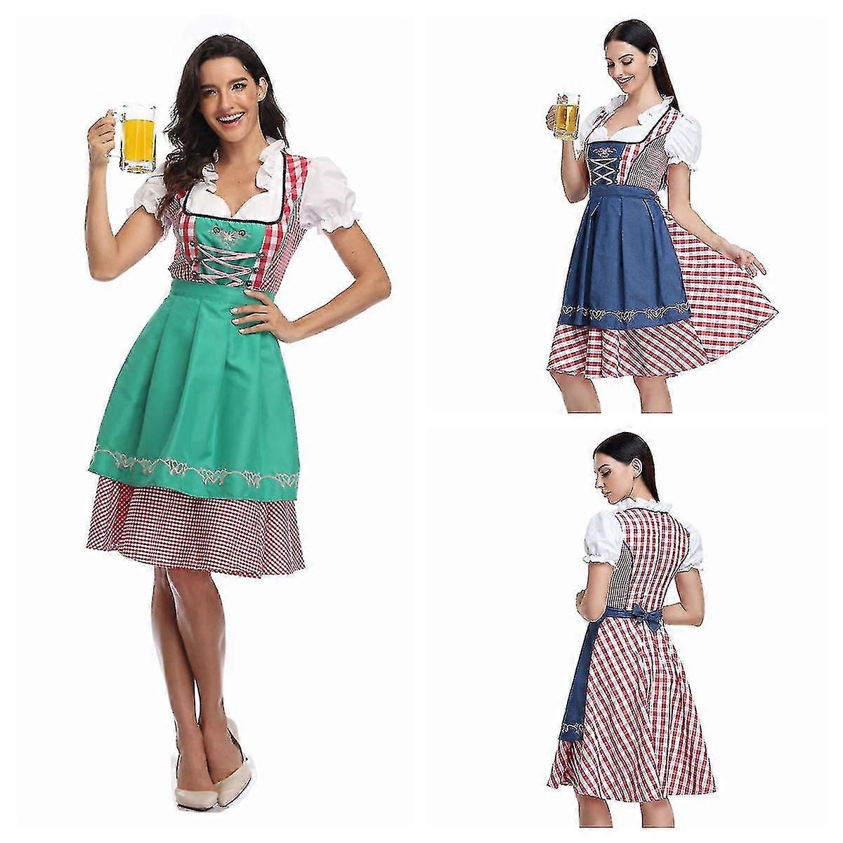 Robe Dirndl Rouge Traditionnelle Pour Femme - Tenue Complète 3 Pièces Pour Oktoberfest Et Fêtes Bavaroises