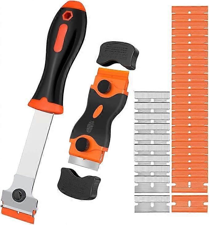 Razor scraper, 2-piece razor scraper tool (30 blades) for removing tags, locating stickers, tints, grease from windshields, equipment, glass (extra 10