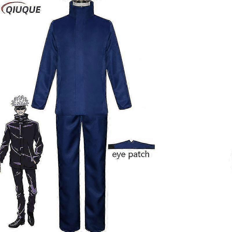 2023-Anime Jujutsu Kaisen Gojo Satoru Cosplay Costume Tops Pants Eye Patch Halloween Party Men Uniform Wigs-R
