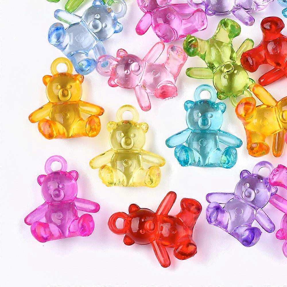 20pc Transparent Acrylic Pendants Bear Mixed Color 25x22x13mm Hole: 2mm