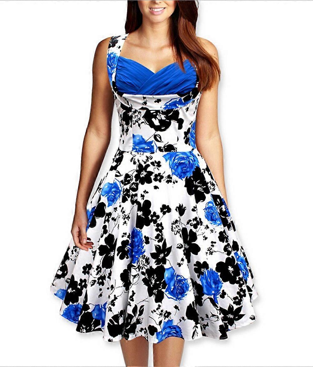 Retro Printed Patchwork Large Swing Hepburn Dresses