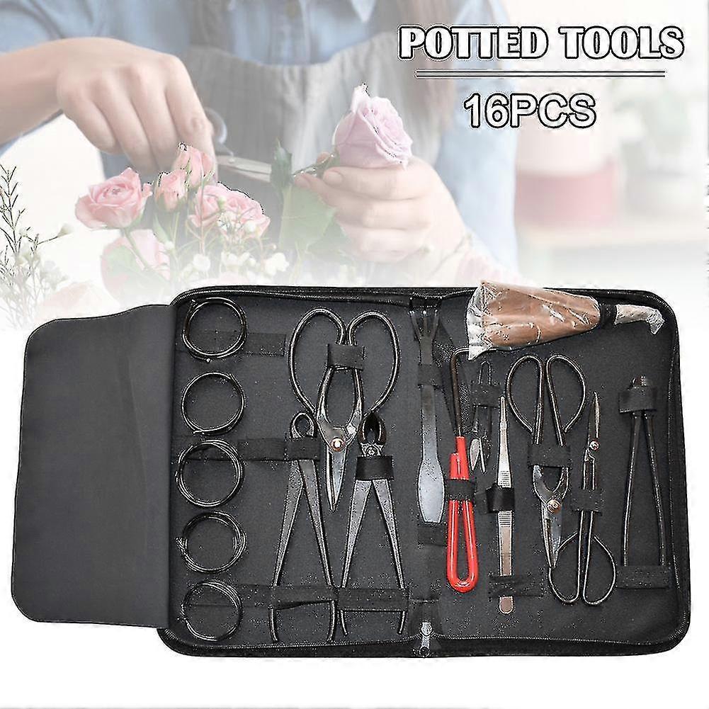 16pcs حديقة بونساي أداة مجموعة الكربون الصلب كيت القاطع مقص مع حالة النايلون