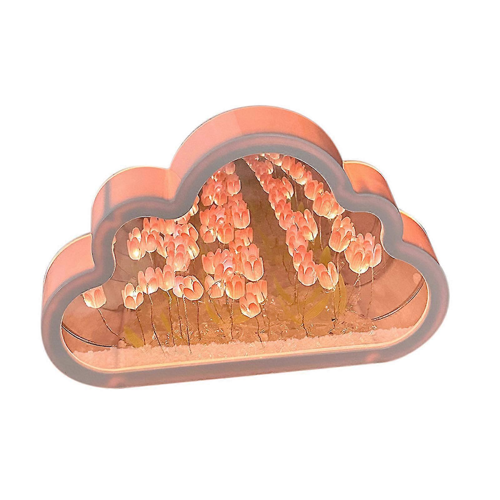 Cloud Tulip Lamp Table Bedside Mirror Night Light Birthday Gift DIY Material~