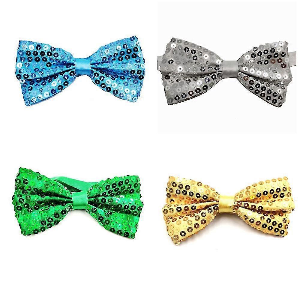 '4 Pcs Sequin Bow Tie Double-layer Pre-tie Bow Ties With Adjable S