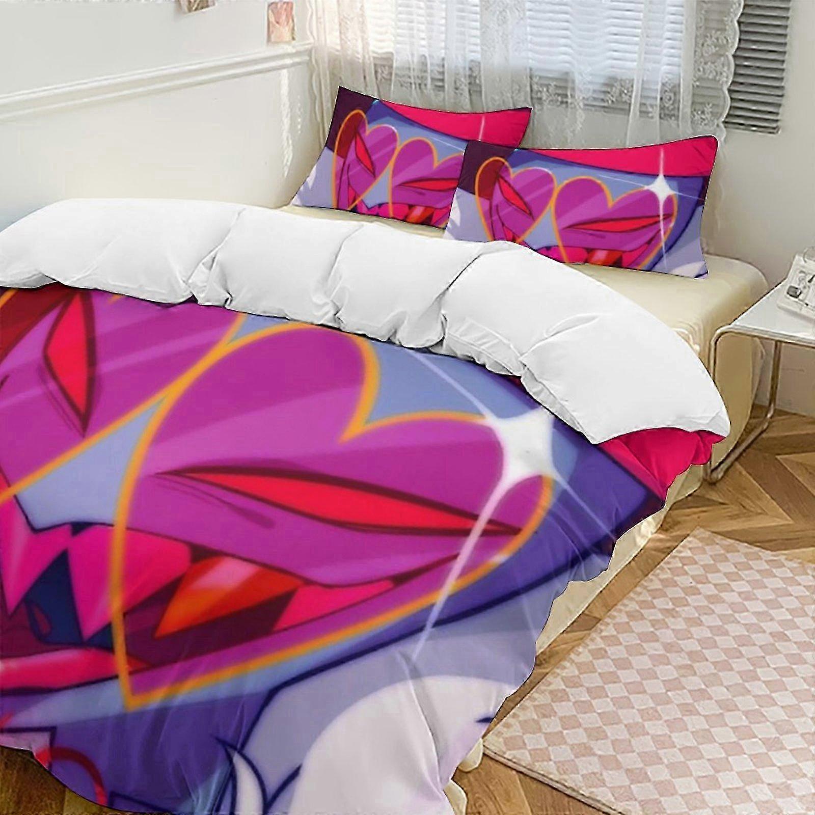 v311 Lençóis Hazbin Hotel Down Capa de Edredão Conjunto de Cama de Microfibra, (1 Capa de Edredão e 2 Fronhas) Lençóis ccv311