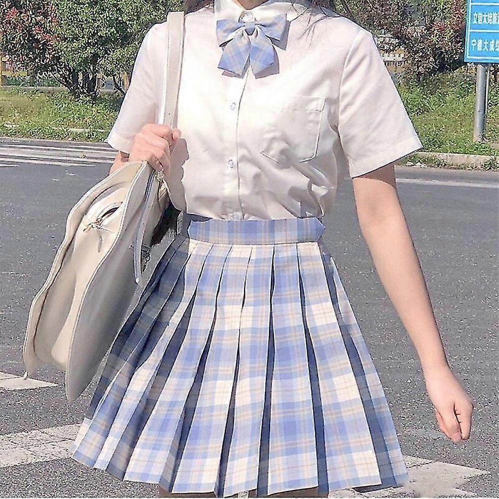 مدرسة فتاة موحدة مطوي التنانير اليابانية الزي المدرسي عالية الخصر A- خط منقوشة تنورة مثير Jk الزي الرسمي للمرأة OOW الكامل