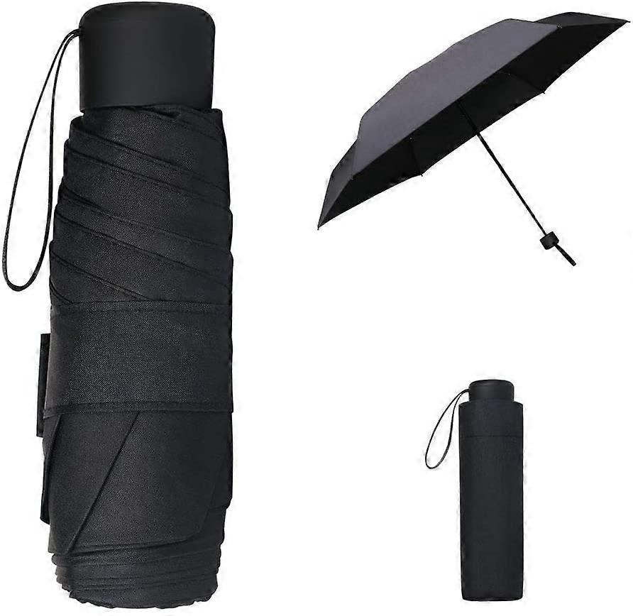 Mini Umbrella,6 Ribs Lightweight Compact Folding Umbrella Windproof Rain and Sun Umbrella with Reinforced Frame (Upgrade,black