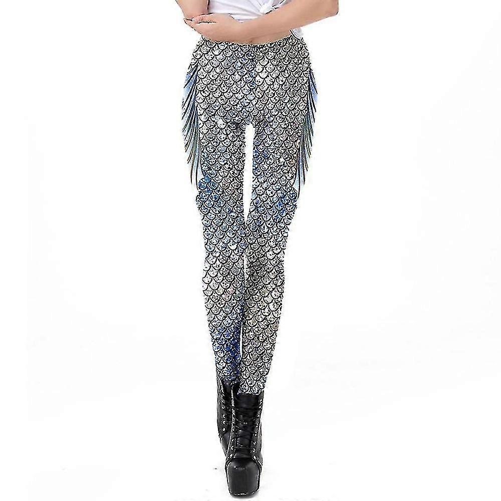 Halloween glänsande fiskskala sjöjungfru leggings för kvinnor byxor