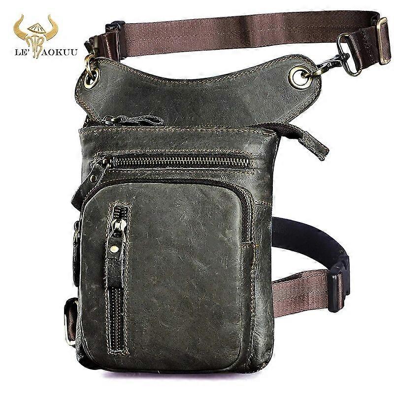 Canvas+Thick Cow Leather Design Cross-body Satchel Bag Organizer Fanny Waist Belt Pack Drop Leg Bag For Men Tablet Case 211-11
