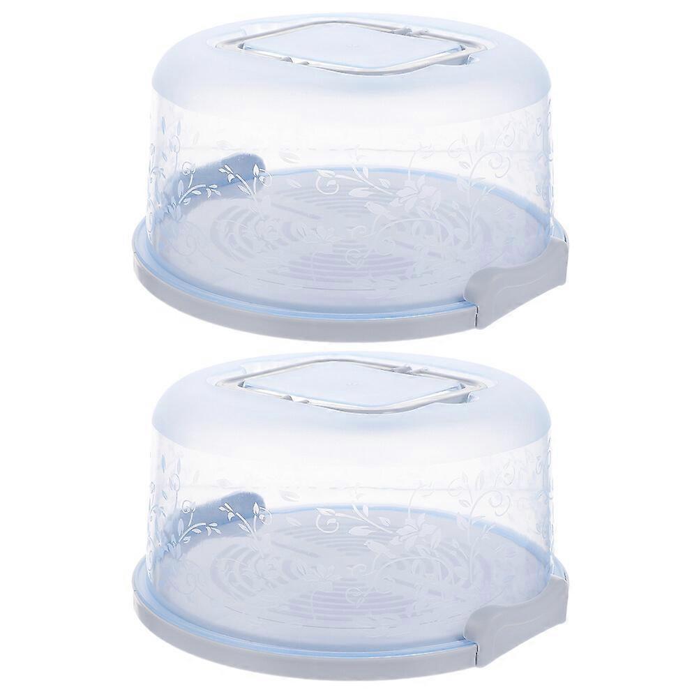 2pcs Buckle Round Cake Carrier with Handle Portable Cake Box Handy Cupcake Holder Tray