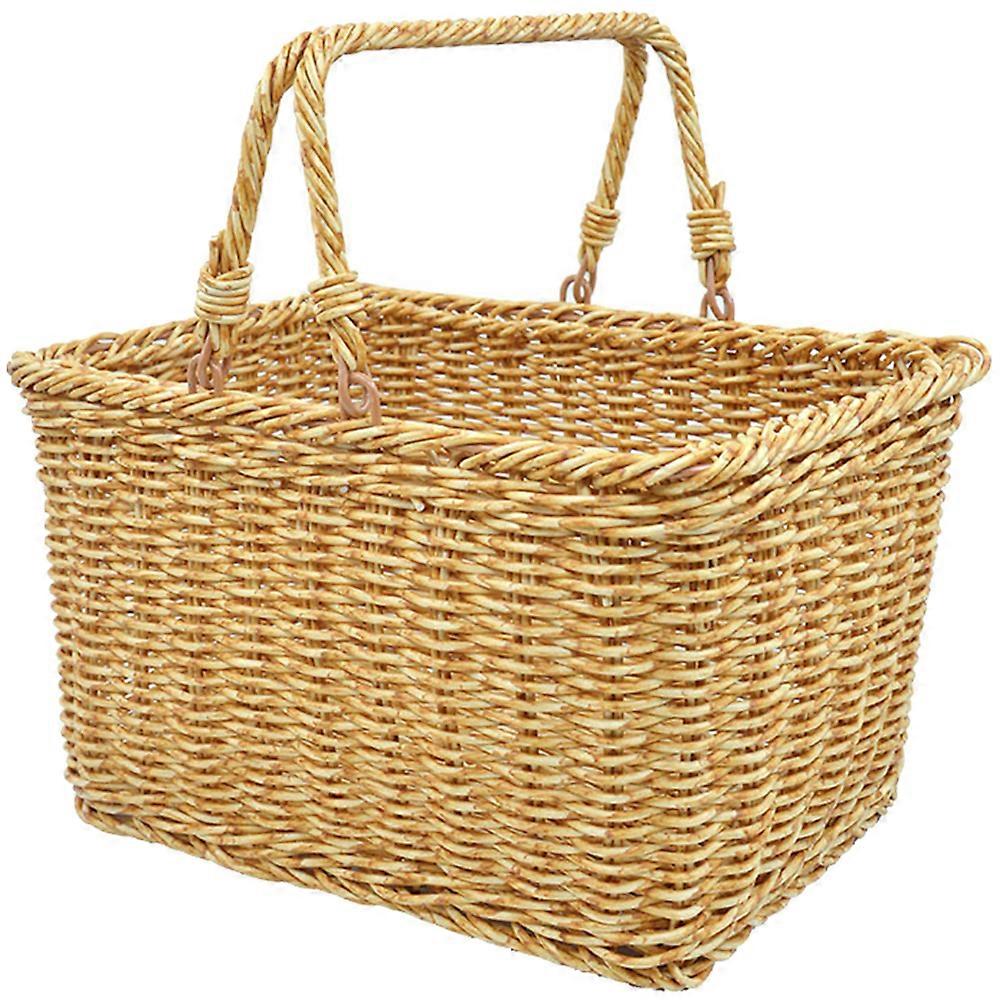 Fake Rattan Fruits Basket With Handle Artificial Vegetable Basket Picnic Basket