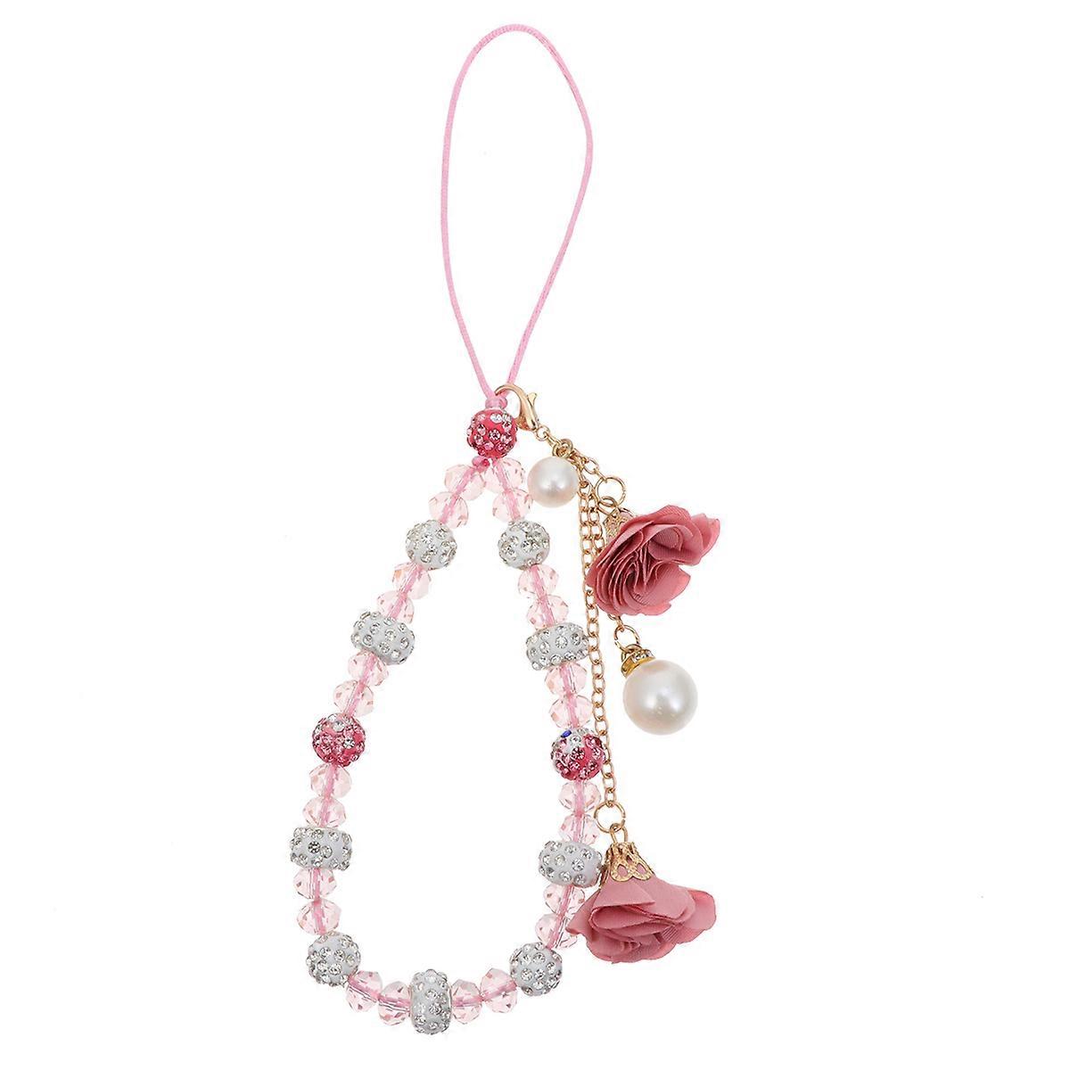 1pc Non-slip Phone Lanyards Crystal Beads Flower Hand Wrist Strap Short String