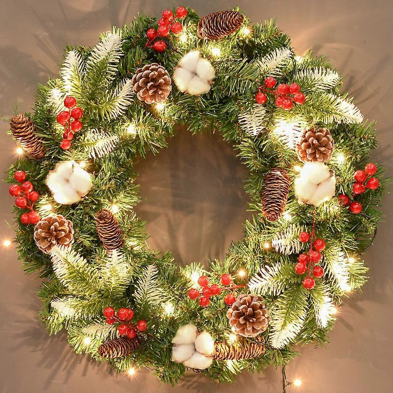 Lit Artificial Christmas Wreath Flocked with Mixed Decorations and Pre-Strung White LED Lights