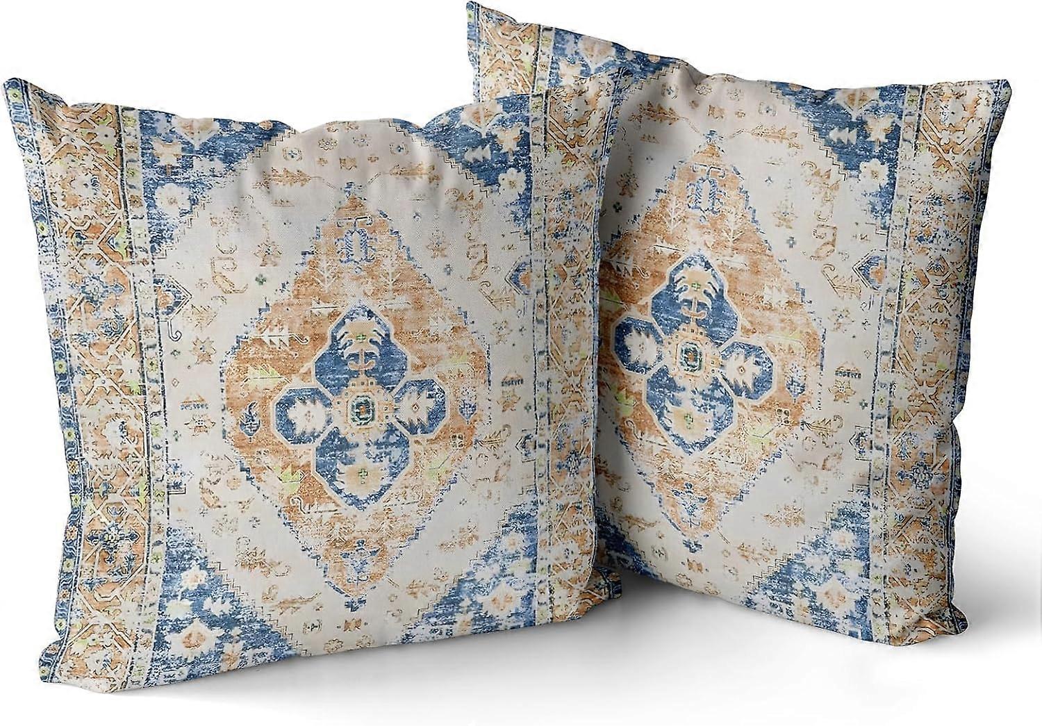 Set of 2 Carpet Pattern Boho Style Ethnic Design Decorative Polyester Throw Waist Pillow Case Cushion Cover Pillowcase 20x20 Inches Boho 6