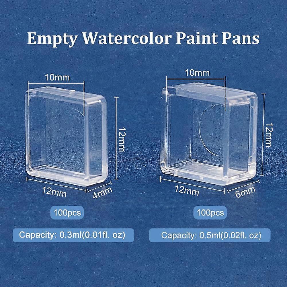 200pcs 2 Styles Empty Tiny Watercolor Pans 0.3ml 0.5ml Half Pans Palette Watercolor Clear Plastic Empty Watercolor Paint Pans for Paint Case Art Palet