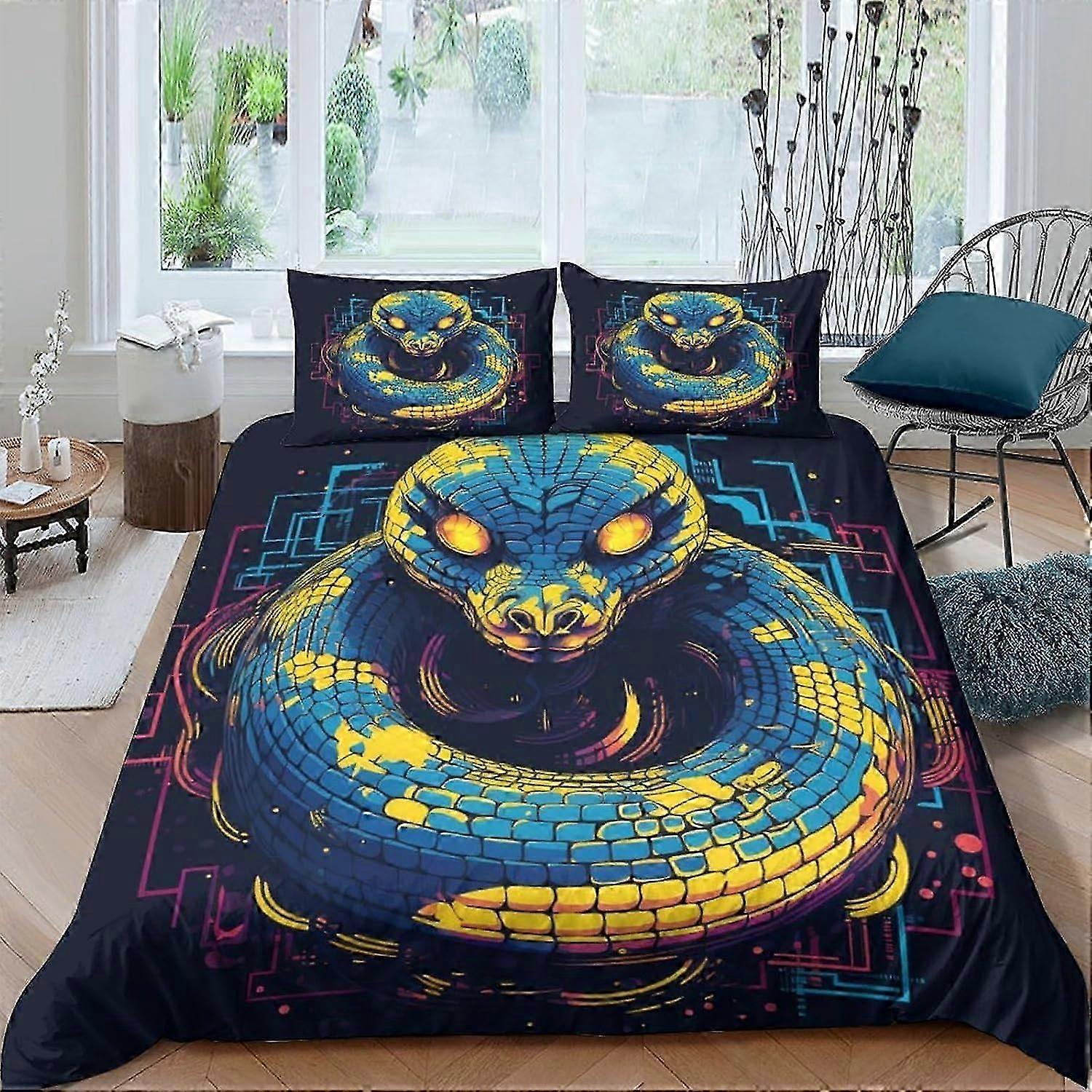 Conjunto de Capa de Edredom Impressa em 3D Python J4326 3 Pcs Conjunto de Cama, Macio, Fronhas, Capa de Quilt Fácil de Cuidar Anti-Alérgico e Suave para Crianças Adolescentes Bo