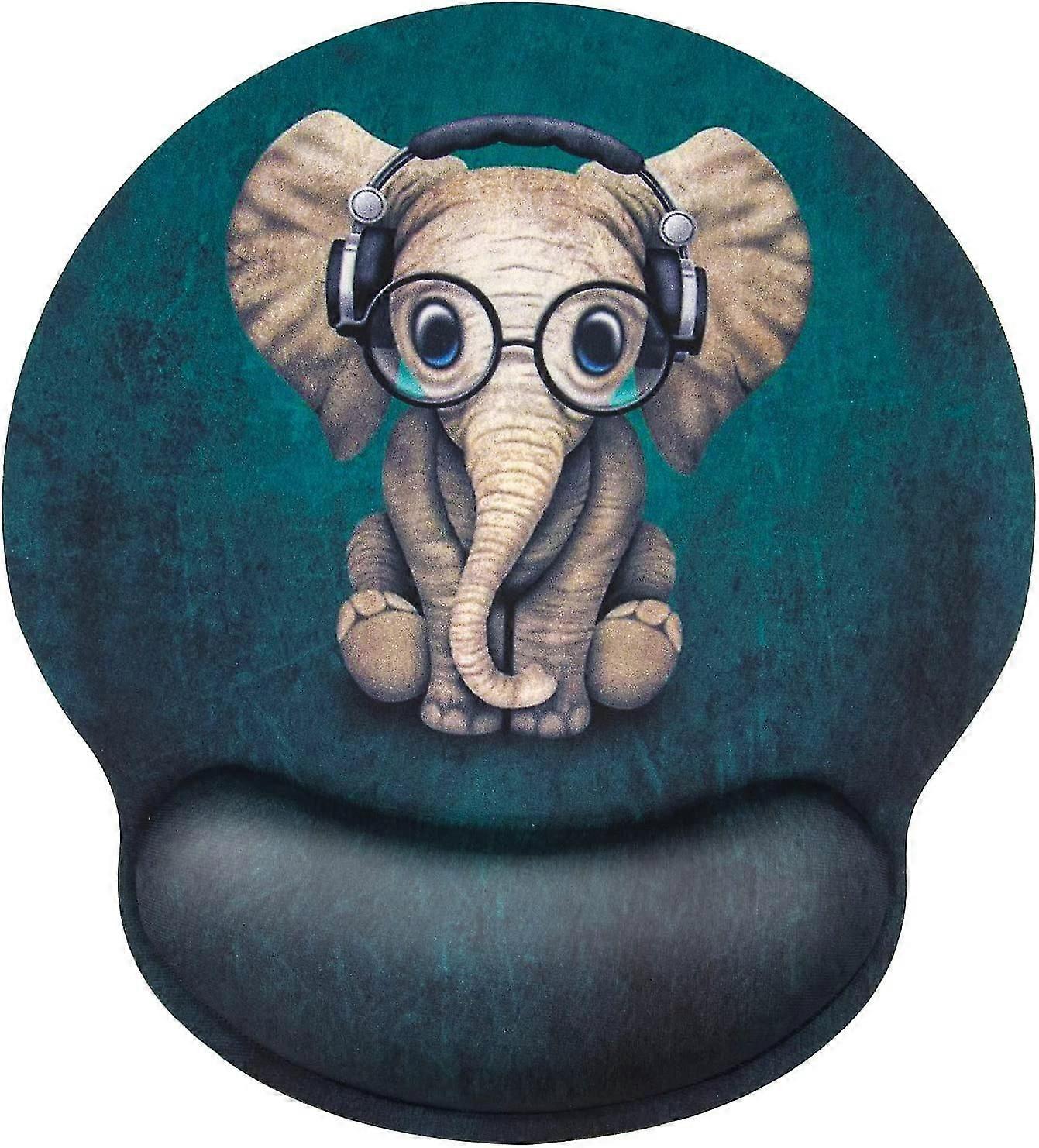 Ergonomic Mouse Pad With With Memory Foam Rest,personality Cute Green Patterned Earphone Music Elephant
