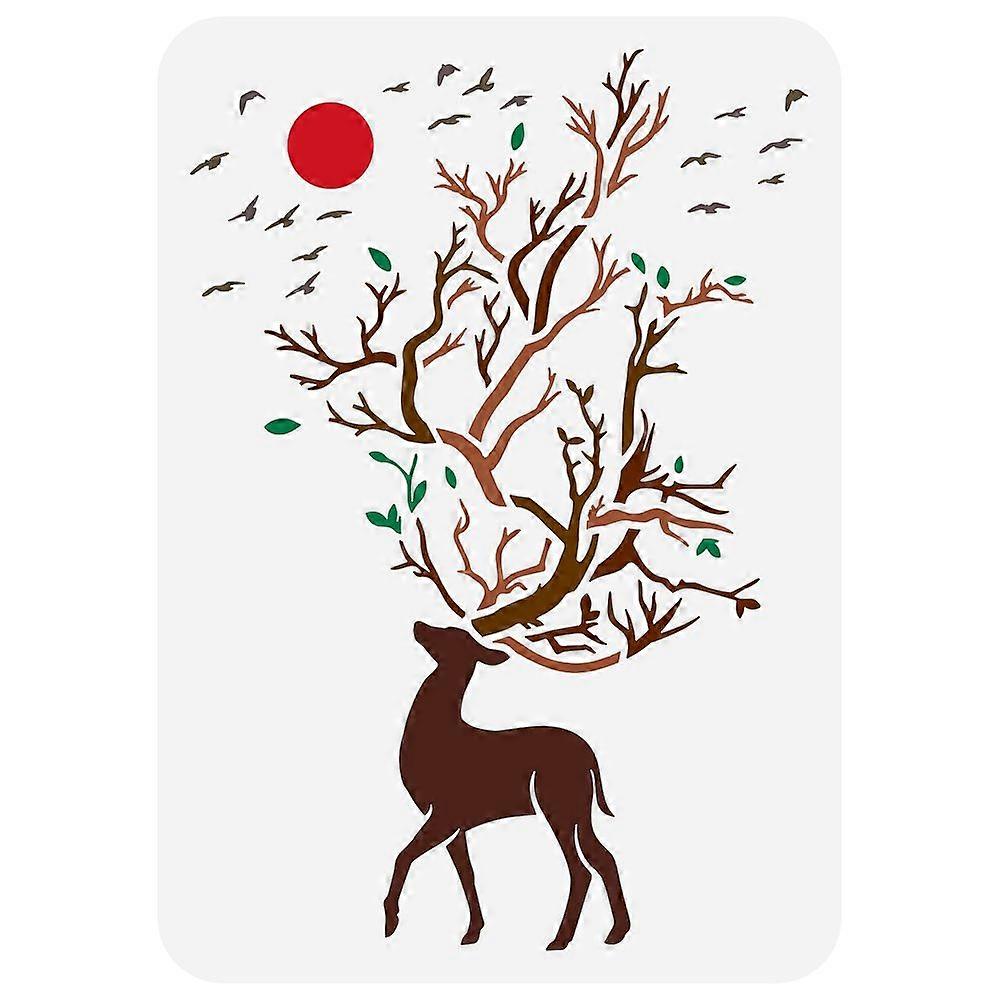 Plastic Drawing Painting Stencils Templates for Painting on Scrapbook Fabric Tiles Floor Furniture Wood Rectangle Deer Pattern 29.7x21cm