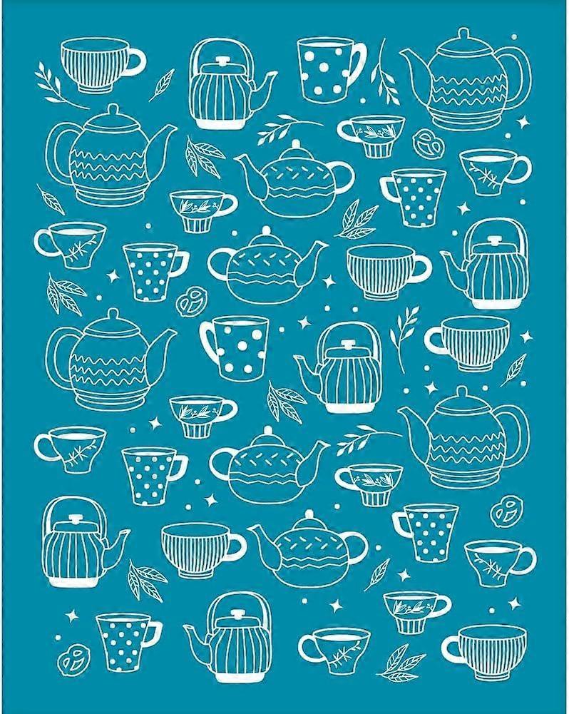 4x5 Inch Teapot Teacup Clay Stencils Tea Leaves Silk Screen for Polymer Clay Afternoon Tea Silk Screen Stencils Mesh Transfer Stencils for Polymer Cla