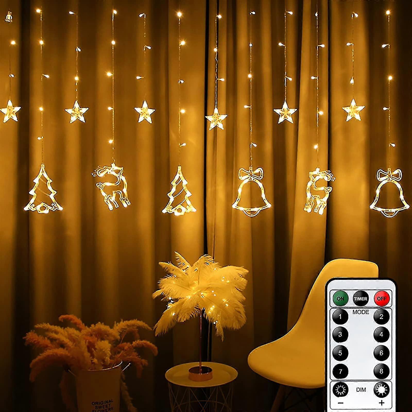 Christmas Curtain Light, Christmas String Lights Bells Light Elk Light, Warm White String Light, String Lights