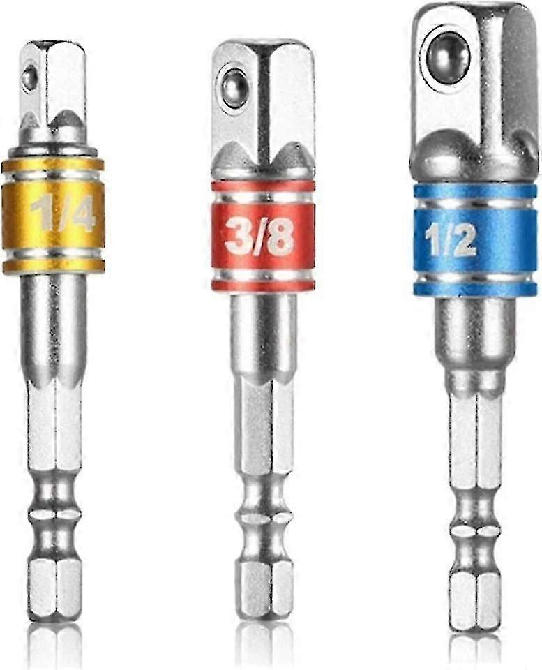 Socket Adapter for Power Hand Tools,3 Hex Socket Adapters 1/4"3/8" 1/2"Connecting Head Extension with Tapes