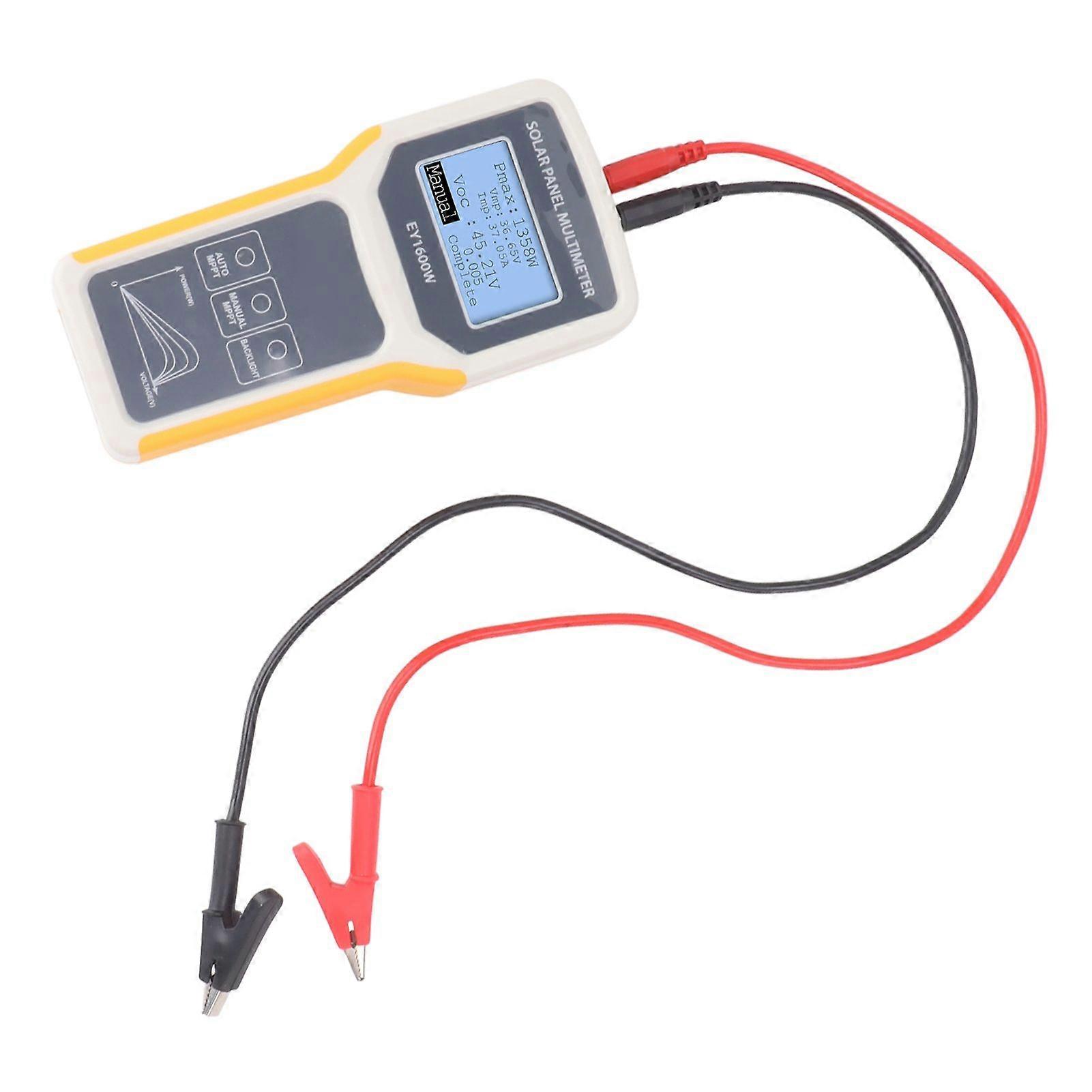 Solar Panel Tester Photovoltaic Multimeter EY1600W with Backlight MPPT Open Circuit Voltage Tool for Solar PV Testing Yellow