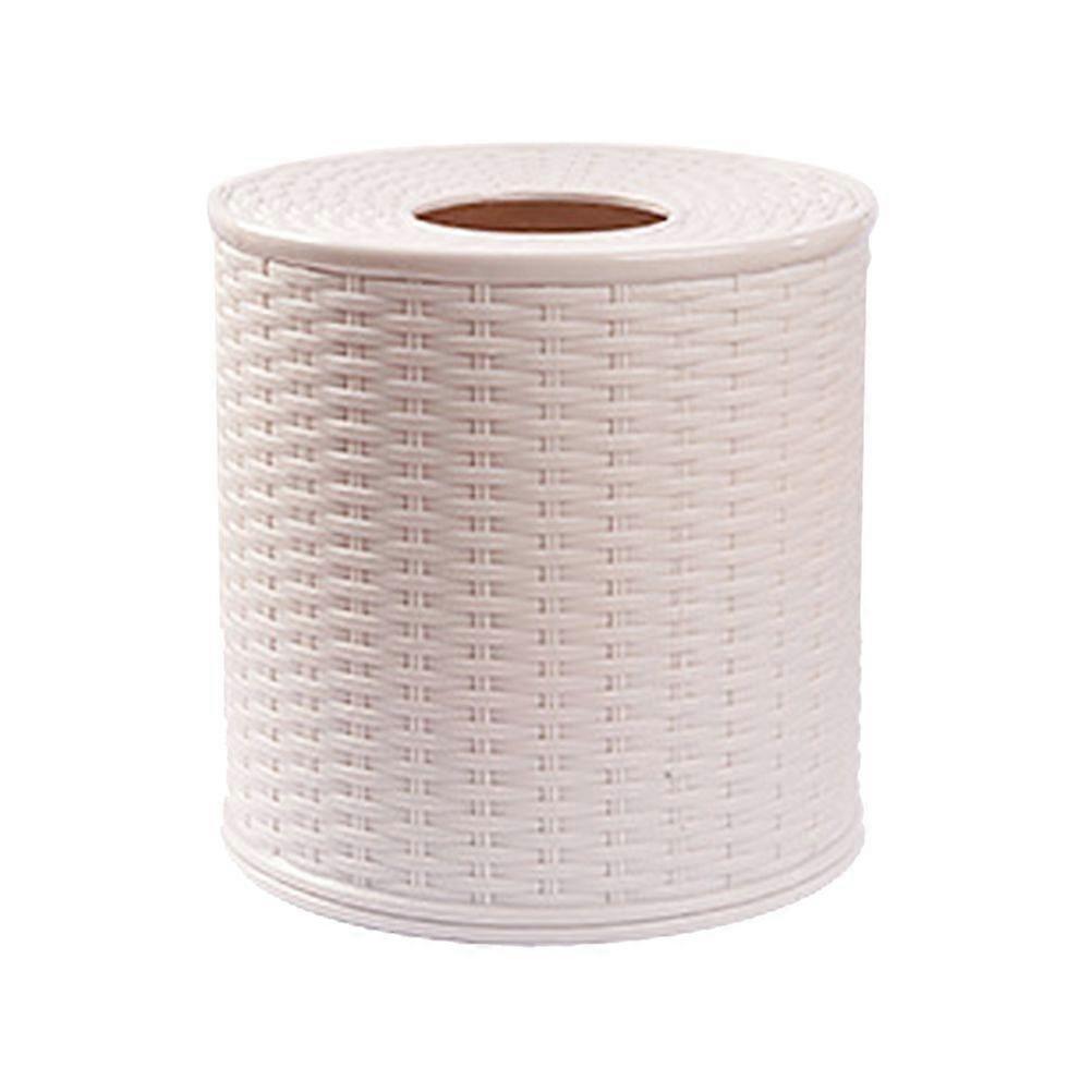 Classical Tissue Box Round Napkin Holder Tissue Paper Storage Containers Box (Beige)
