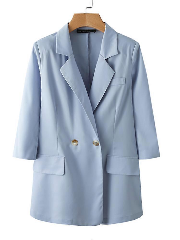 Women Solid Color With Shoulder Pad Design Button Cuff Casual Business Thin Suit