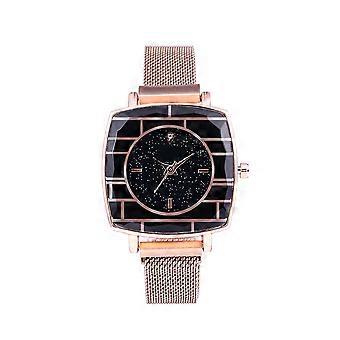 Frauen Mädchen Quarzuhr Quadratisches Zifferblatt Netz Gürtel Elegante Casual Armbanduhr Roségold