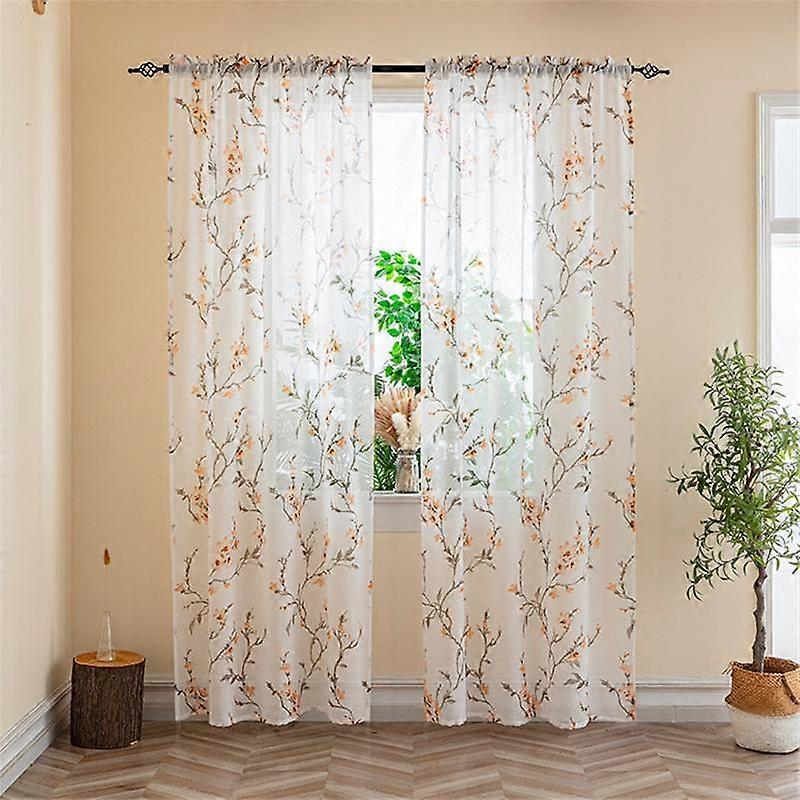 Transmitting Printed Fresh Pastoral Style Sheer Curtains Semi-shading Curtain Home Livingroom Window Decoration
