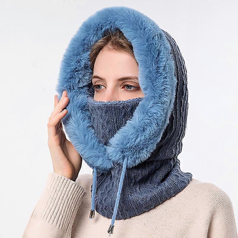 1Pc Knitted Cashmere Neck Warm Windproof Hat Thick Plush Fluffy Hat