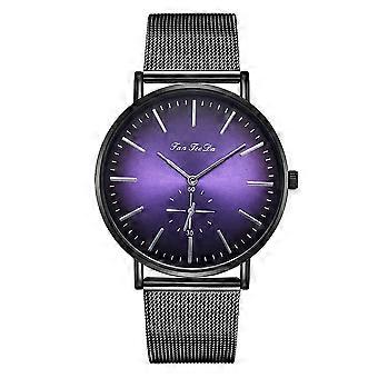 Bracelet en alliage de mode Lady Watch Grand cadran rond Affichage analogique Montre-bracelet à quartz (Noir + Violet)