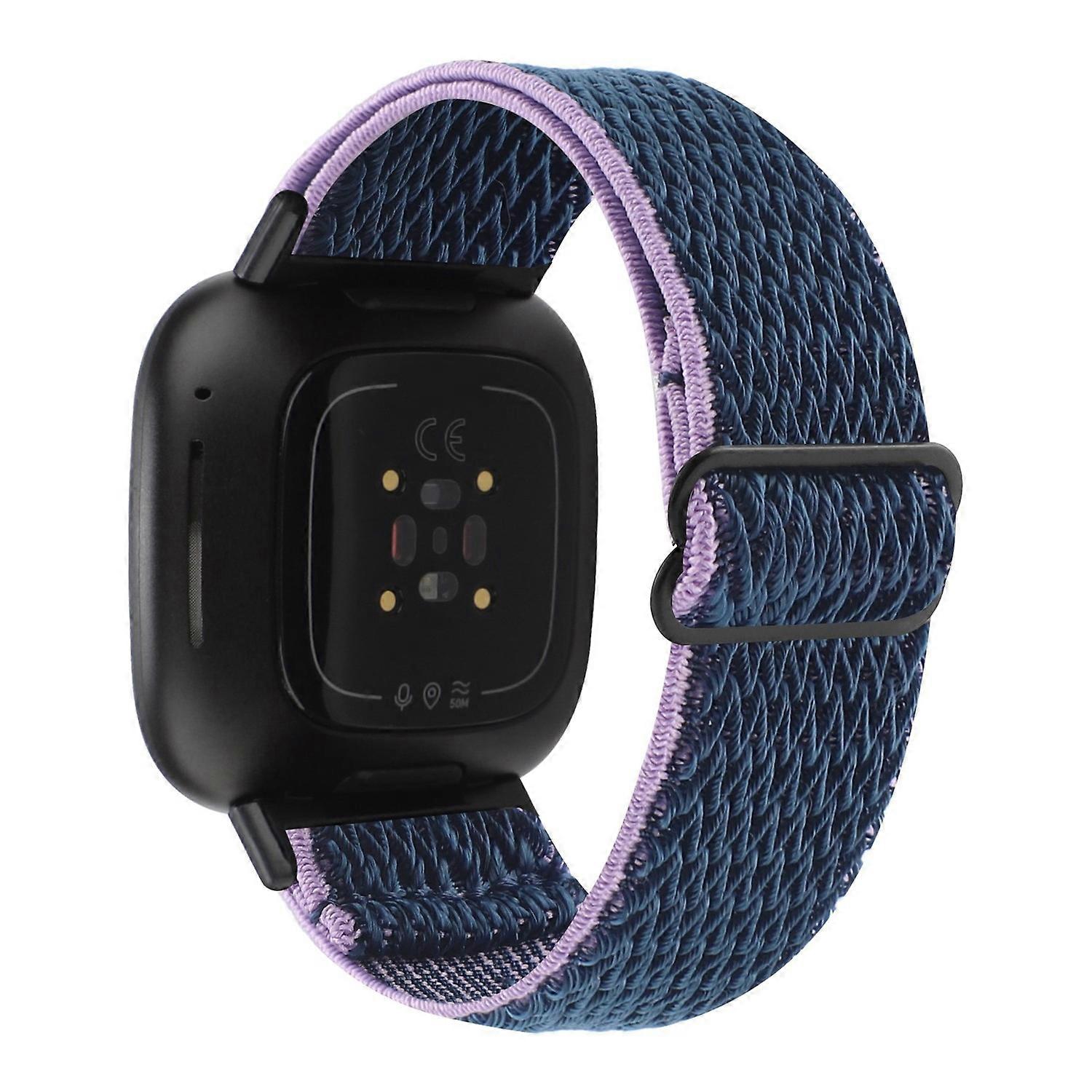 For Fitbit Versa 4/Sense 2 Stretchy Nylon Watch Band Wave Pattern Elastic Braided Replacement Strap