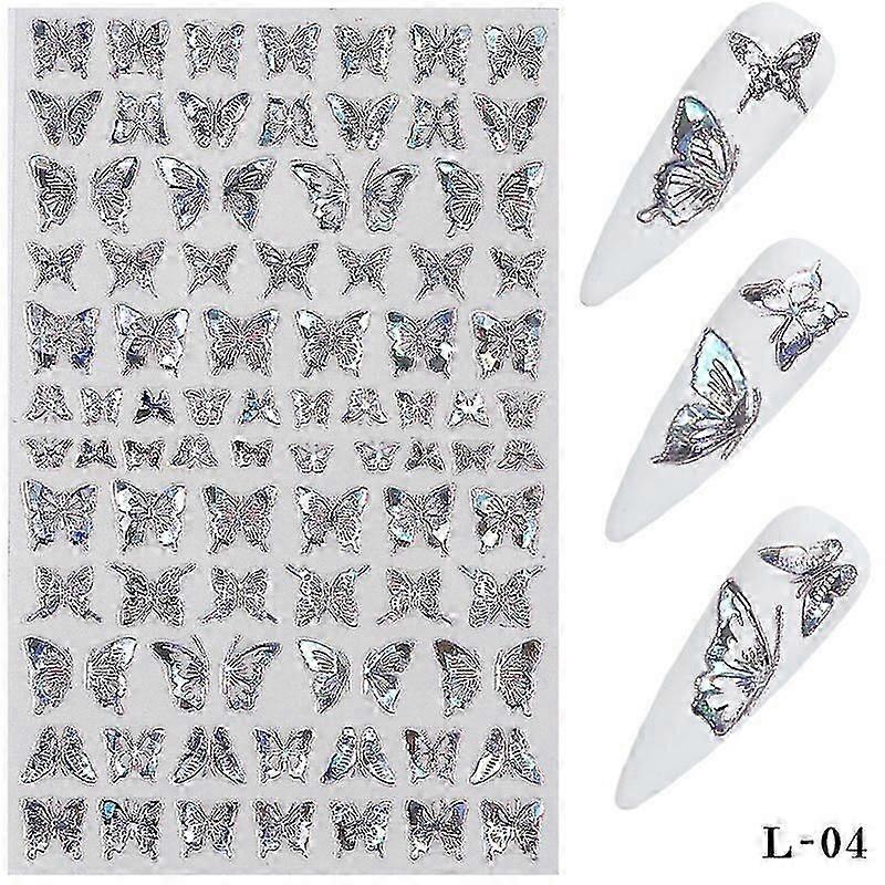 1ピースゴールドシルバーネイルアートレーザーバタフライステッカーメタルネイルトランスファー
