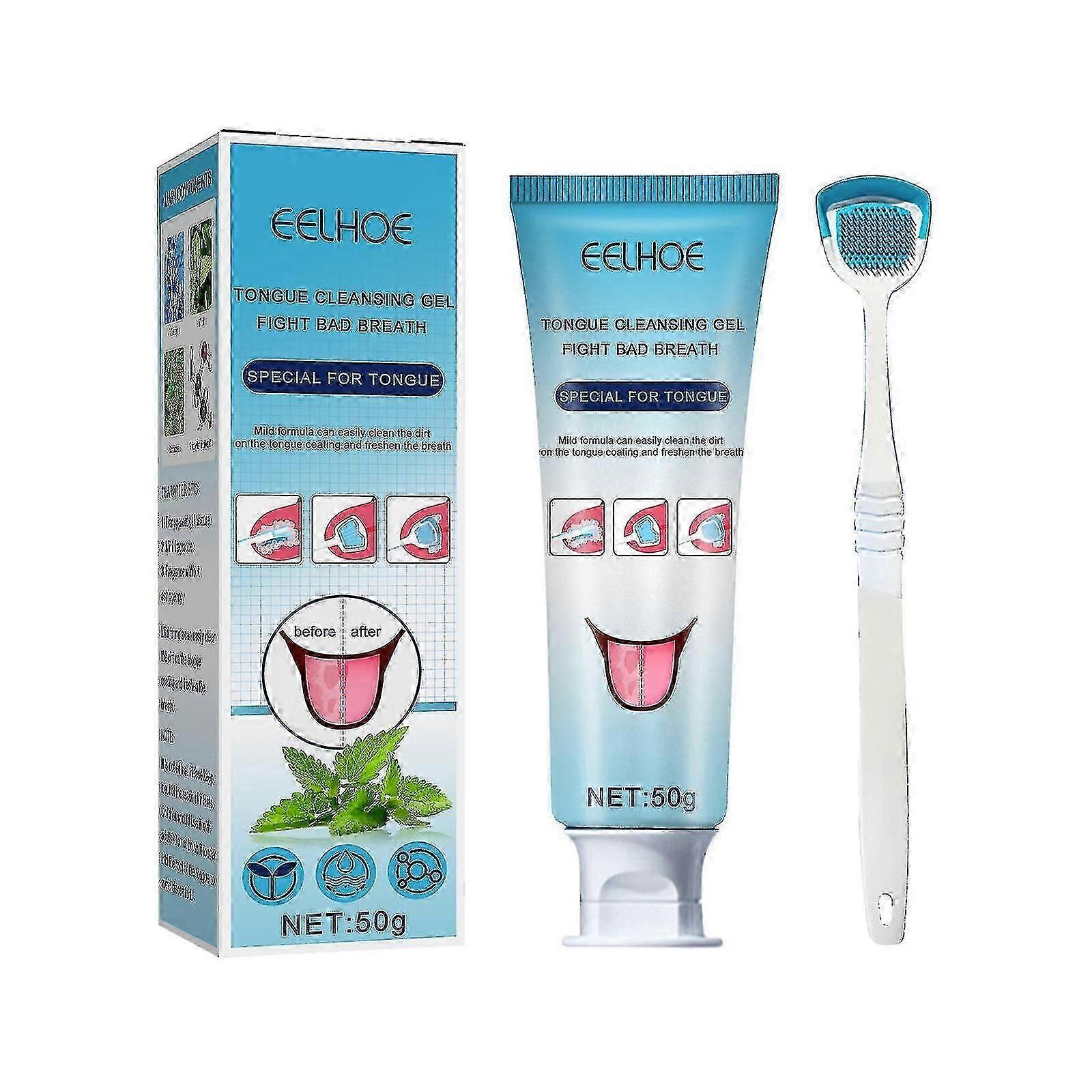 1pc Gel de nettoyage de la langue avec brosse Nettoyant de la langue Soins bucco-dentaires Éliminer la mauvaise haleine Haleine fraîche 50g