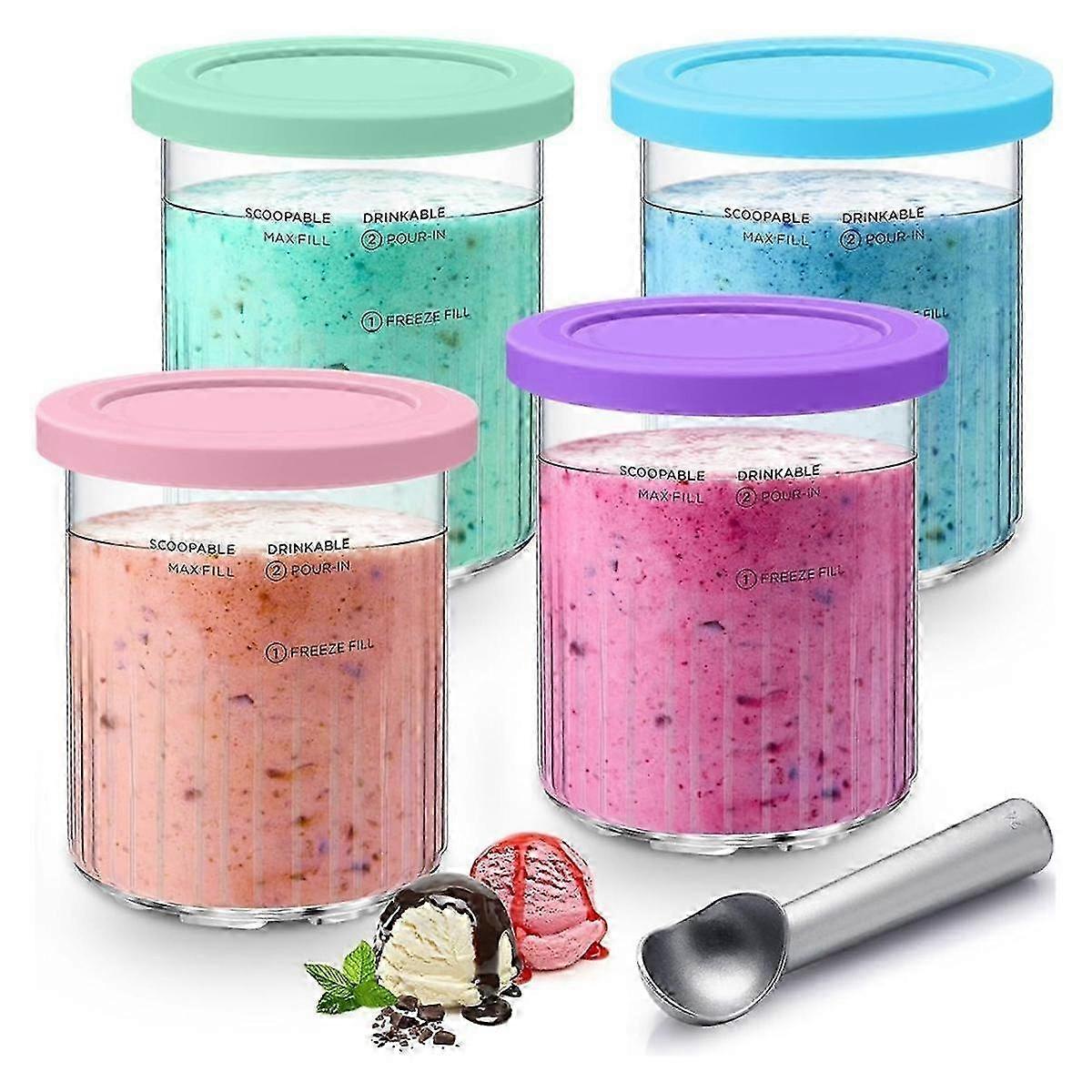 Ice Creami Pints and Lids Replacement with Spoon Set for Creami NC501 NC500 Nc500c,Nc501c Series Ic