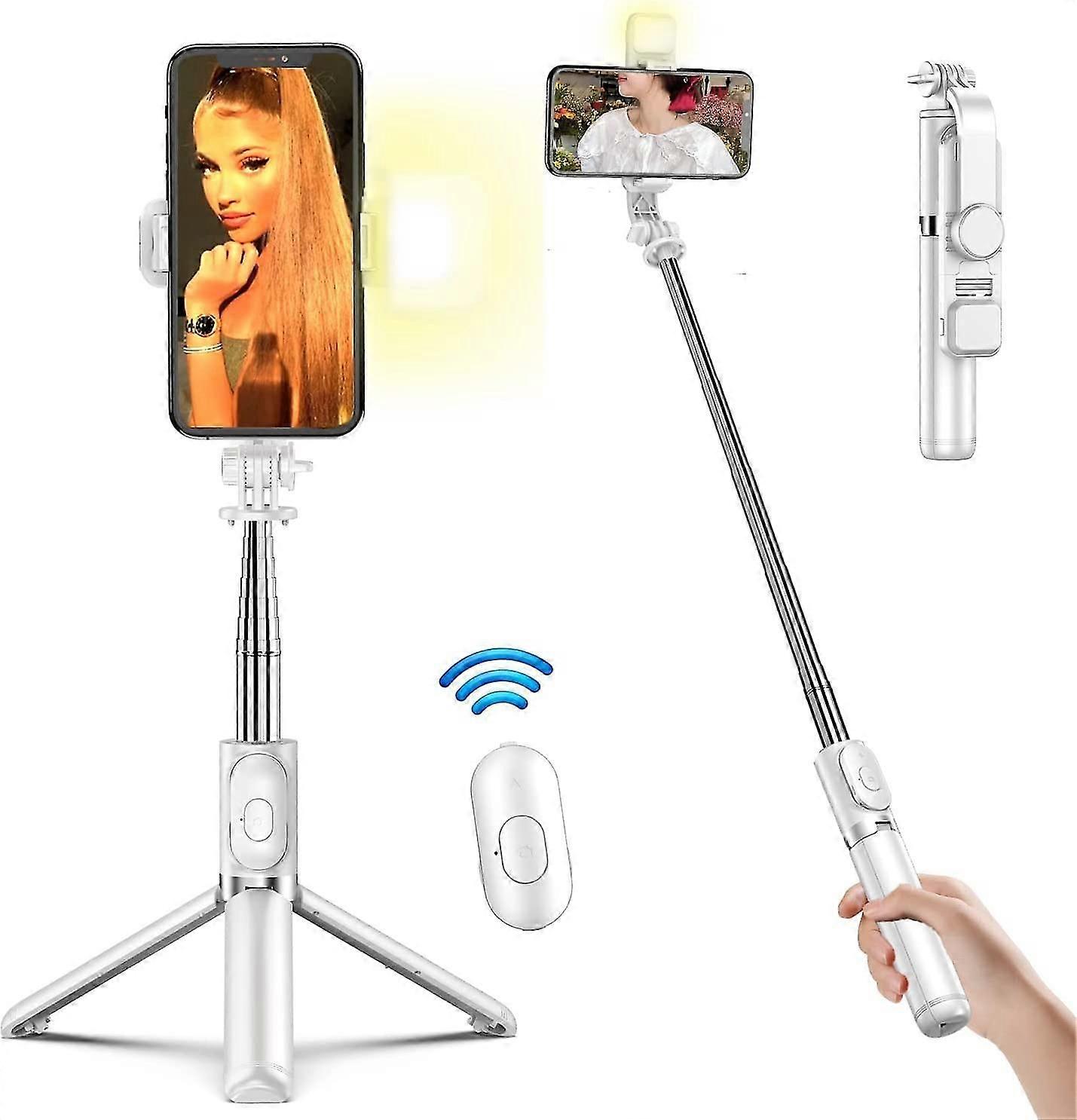 2024 Selfie Stick Tripod With Remote Control And Led Ring Light,expandable 3 In 1 Selfie Stick