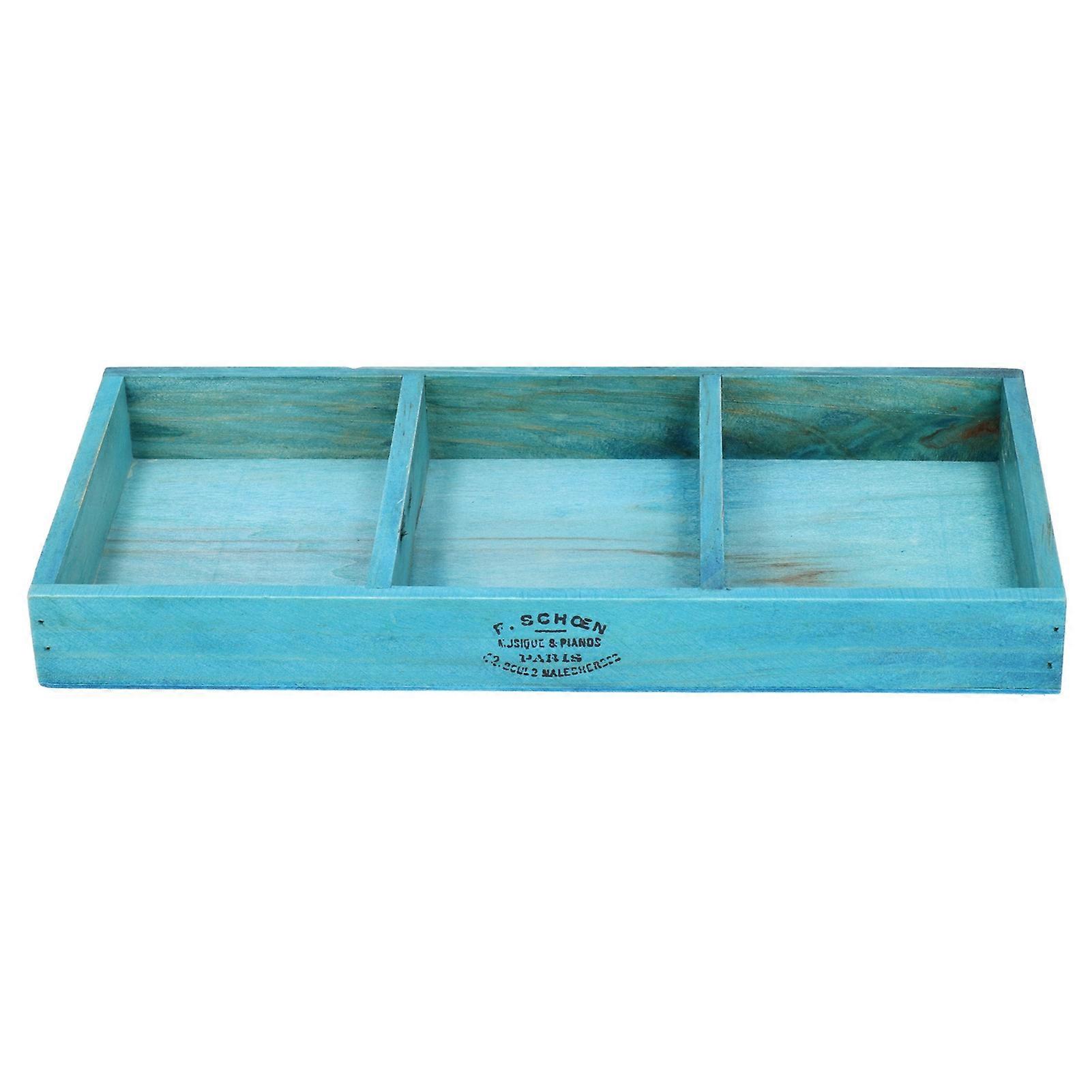 Retro Wooden Storage Box - Rectangular 3-Compartment Desktop Organizer Tray for Sundries, Rustic Style, Brown Color