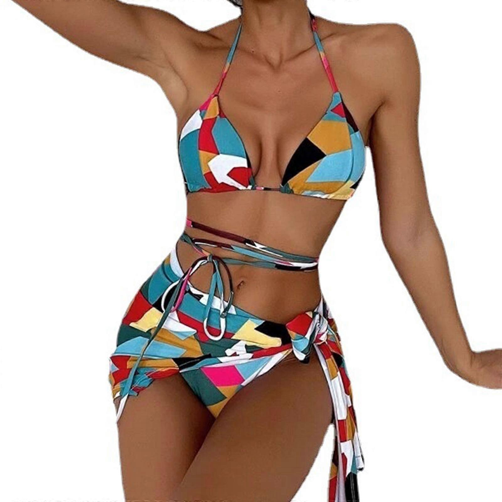 Bikini Swimsuit for Triangle String Halter Three Piece Bathing Suits for Woman  S