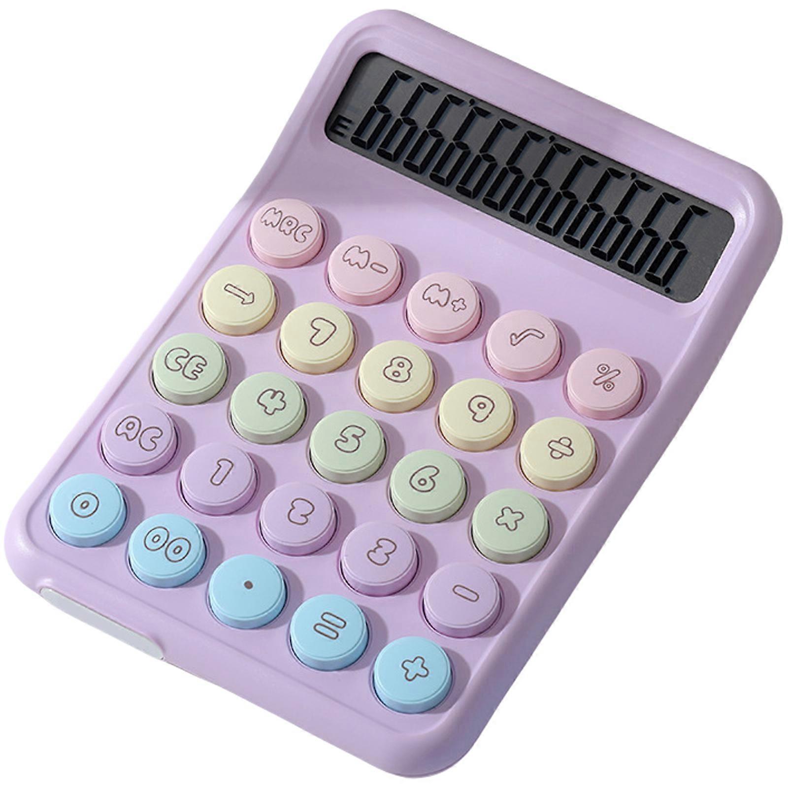 Stylish Candy Desk Calculator with 12Digit Readout Comfortable Key Mechanical Keypad Calculator for Daily Calculations  Purple