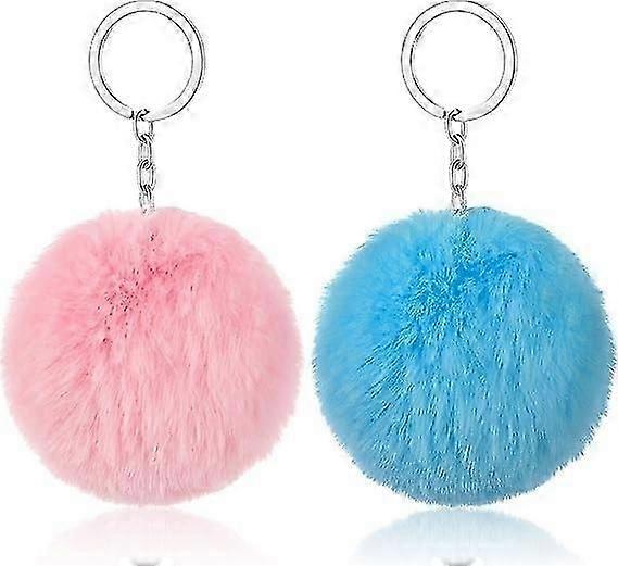 2 Pieces Pompoms Keychain Fluffy Faux Pompoms Keychain Ornament Soft Plush Keychain Pendant Accessor